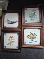 Antieke Aardewerk Tegels in Lijst (4 stuks), Ophalen of Verzenden
