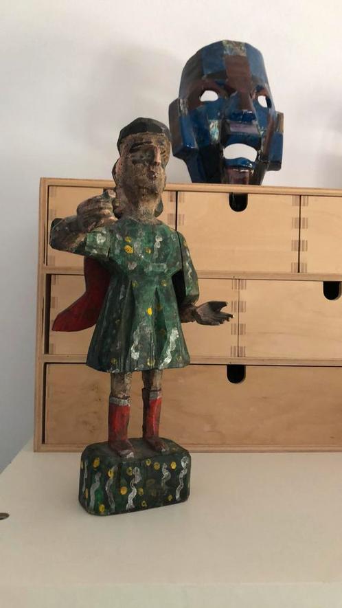 Oud religieus folk-art houtsnijwerk engel Zuid Amerika, Antiek en Kunst, Kunst | Beelden en Houtsnijwerken, Ophalen of Verzenden