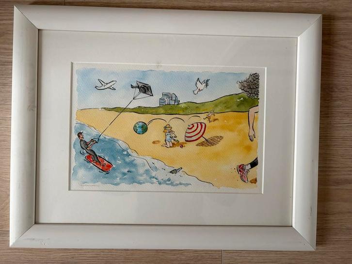 Aquarel Scheveningen door Boy Boelhouwer, Antiek en Kunst, Kunst | Tekeningen en Foto's, Ophalen of Verzenden