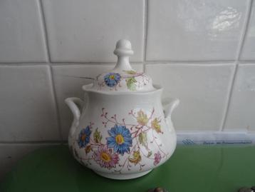 Oude suikerpot Societe Ceramique met bloemen beschikbaar voor biedingen