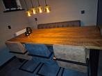 Eetkamerset met bankje industrieel, Ophalen, Gebruikt, Industrieel/landelijk, 4 tot 6 stoelen