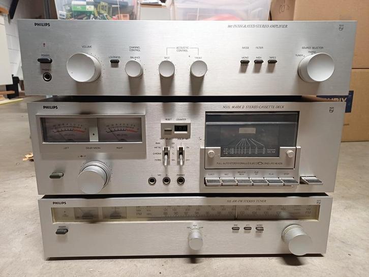 Philips vintage stereoset Radio Versterker Cassetterecorder, Audio, Tv en Foto, Stereo-sets, Gebruikt, Cassettedeck, Tuner of Radio