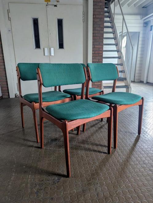 4x model 49 stoelen- Erik Buch - Denemarken, Huis en Inrichting, Stoelen, Gebruikt, Vier, Hout, Stof, Ophalen