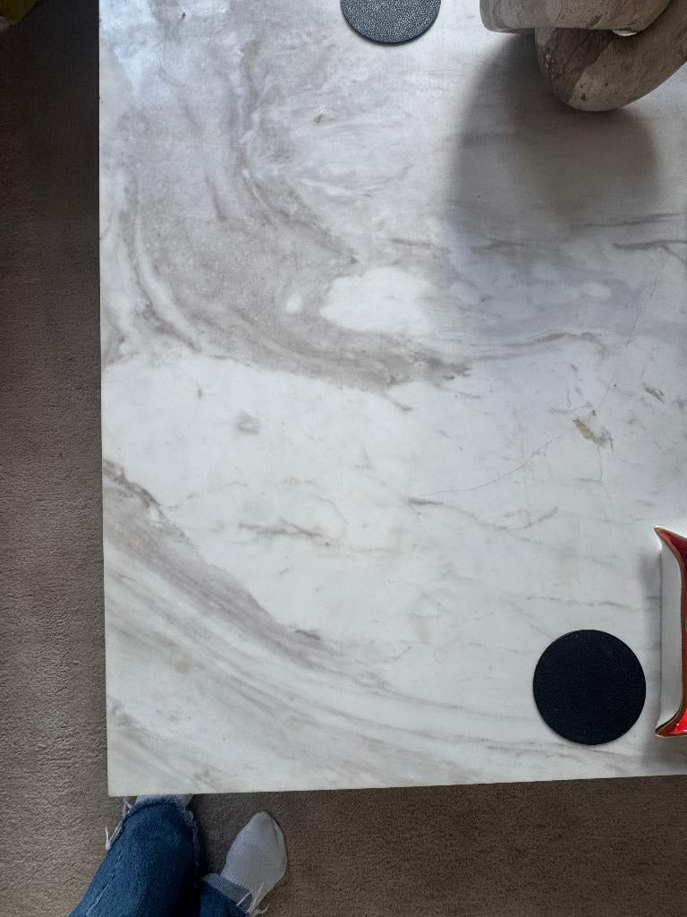 Witte marmeren salontafel 100x100 cm, stalen frame, Huis en Inrichting, Tafels | Salontafels, Ophalen, 50 tot 100 cm, Overige materialen