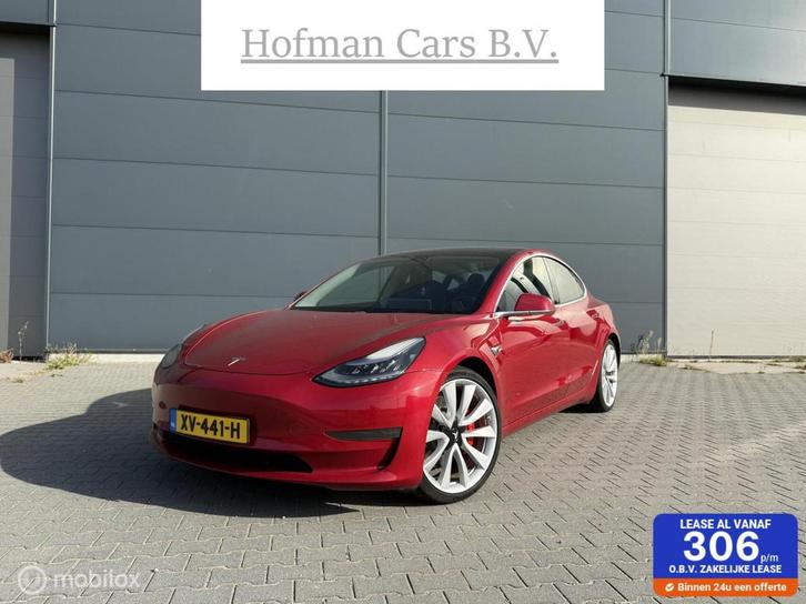 Tesla Model 3 Performance AWD Dual Motor 75 kWh Rood Marge, Auto's, Tesla, Bedrijf, Te koop, Model 3, 4x4, ABS, Adaptive Cruise Control