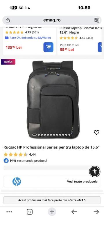 HP Professional Series Rugzak voor 15,6-inch laptop beschikbaar voor biedingen