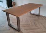 Eettafel eiken fineer met rvs onderstel - 205x95 cm, Huis en Inrichting, Tafels | Eettafels, Ophalen, Gebruikt, 200 cm of meer