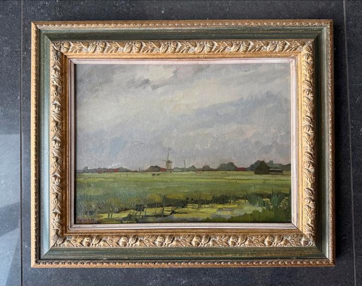 Gert Kemper - Klassiek Achterhoeks Landschap met Molen, Antiek en Kunst, Kunst | Schilderijen | Klassiek, Ophalen of Verzenden