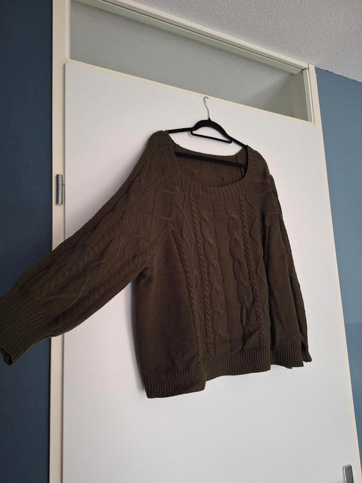 Legergroene kabeltrui Shein mt 52, Kleding | Dames, Grote Maten, Zo goed als nieuw, Trui of Vest, Groen, Ophalen of Verzenden
