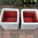 2 witte kunststof bloempotten, Tuin en Terras, Ophalen, Gebruikt, Rond, Kunststof