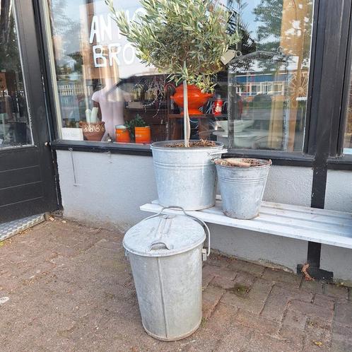 Zinken Prullenbak / As-emmer Ede - Vintage, Huis en Inrichting, Emmers, Gebruikt, Zink, Met deksel, Met handgreep, Ophalen of Verzenden