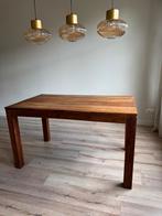 Massief houten eettafel 140 x 80 cm – warme houtkleur, 100 tot 150 cm, Zo goed als nieuw, Rechthoekig, 50 tot 100 cm