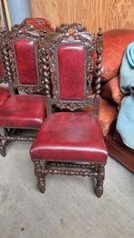 4 Rijk Bewerkte Franse Jachtstoelen met Leder, Ophalen of Verzenden