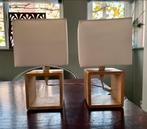 2 schemerlampjes vierkant hout, Huis en Inrichting, Lampen | Tafellampen, Gebruikt, Ophalen of Verzenden, Modern, Minder dan 50 cm