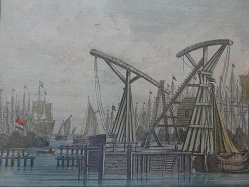 gravure 2 kranen IJ te Amsterdam Schreierstoren Schenk 1700, Antiek en Kunst, Kunst | Etsen en Gravures, Verzenden