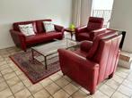 Rood lederen bankstel + 2 stoelen (zgan), Ophalen, Zo goed als nieuw