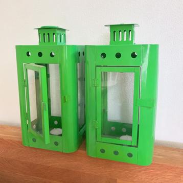 Vintage lantaarns groen metaal 2x beschikbaar voor biedingen