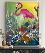 Kleurrijk schilderij met flamingo  70x90cm, Huis en Inrichting, Oorspronkelijke maker, Nieuw, Ophalen of Verzenden, Schilderij