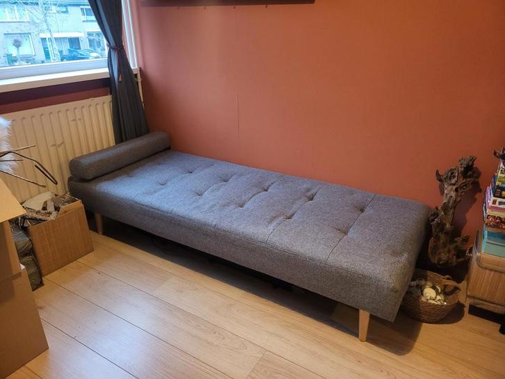 Ligbank Jysk Norefjell, Huis en Inrichting, Slaapkamer | Slaapbanken, Zo goed als nieuw, 80 cm, 200 cm, Eenpersoons, Grijs, Ophalen