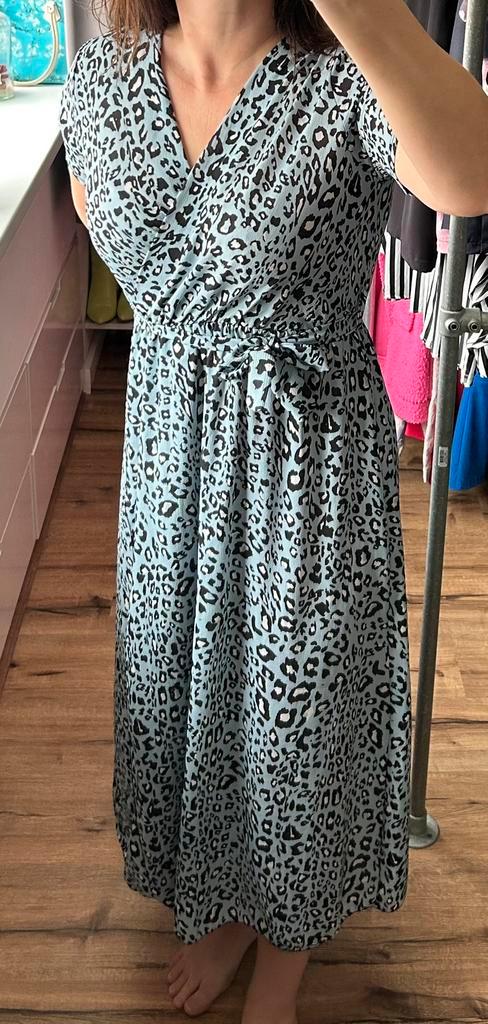 Travelstof jurk, maat M, Kleding | Dames, Jurken, Gedragen, Maat 38/40 (M), Blauw, Onder de knie, Ophalen of Verzenden