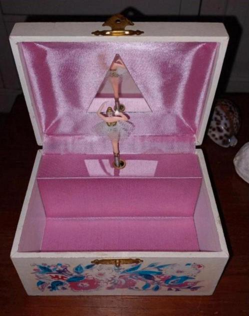 Vintage jaren 50 Ballerina sieraden Muziekdoosje., Sieraden, Tassen en Uiterlijk, Beautycases, Gebruikt, Hardcase, Roze, Met spiegeltje(s)