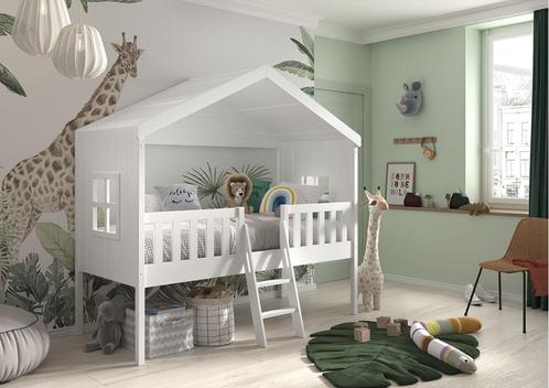 Huisbed met ladder - 90x200 - Wit, Huis en Inrichting, Slaapkamer | Stapelbedden en Hoogslapers