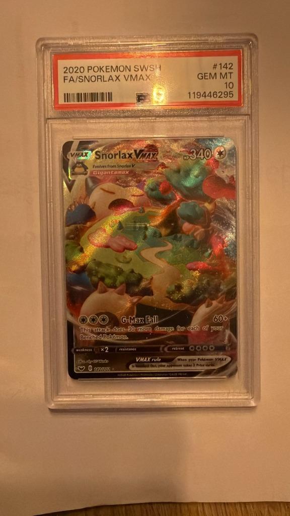 Snorlax Vmax PSA 10 Sword and Shield 142/202, Hobby en Vrije tijd, Verzamelkaartspellen | Pokémon, Zo goed als nieuw, Losse kaart