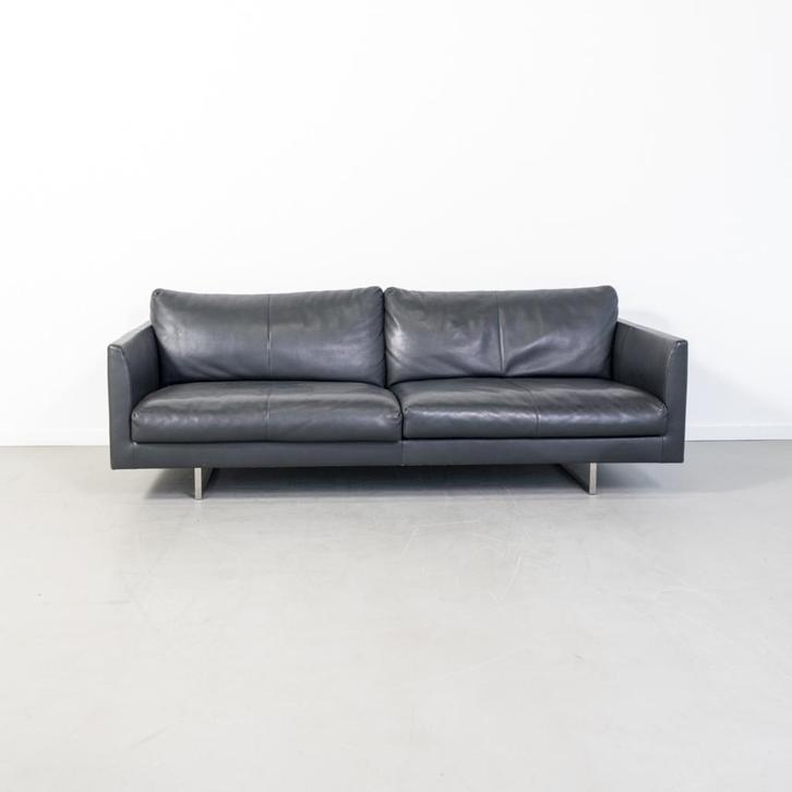 1x Montis Axel Bank 3,5-zits/218cm Zwart Leder - Sledepoot, Huis en Inrichting, Banken | Bankstellen, Gebruikt, Rechte bank, Overige maten
