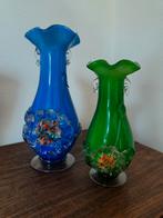 Twee glazen Murano vazen 24 en 18 cm, Antiek en Kunst, Antiek | Vazen, Ophalen of Verzenden