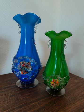 Twee glazen Murano vazen 24 en 18 cm beschikbaar voor biedingen