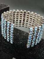Brede Armband met Blauwe Strass Steentjes, Staal, Blauw, Ophalen of Verzenden, Zo goed als nieuw