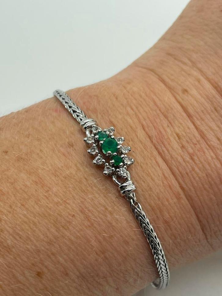 A219 Prachtige vintage zilveren armband, Sieraden, Tassen en Uiterlijk, Armbanden, Zilver, Zilver, Met strass, Ophalen of Verzenden