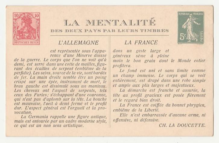 Mentaliteit Duitsland en Frankrijk ., Verzamelen, Ansichtkaarten | Themakaarten, Ongelopen, Voor 1920, Overige thema's, Verzenden