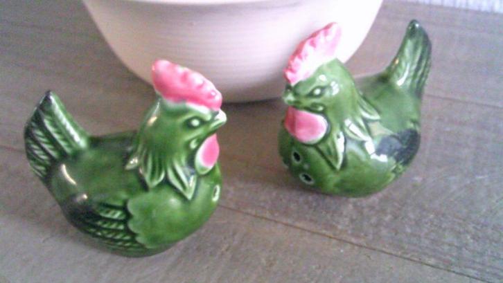 Kippen peper en zout stel groen keramiek kipjes, Antiek en Kunst, Curiosa en Brocante, Ophalen of Verzenden