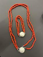 Bloedkoraal ketting armband zilver, Sieraden, Tassen en Uiterlijk, Met hanger, Edelsmid, Ophalen of Verzenden, Zo goed als nieuw