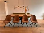 4 Woood eetkamerstoelen Swen cognac, Bruin, Zo goed als nieuw, Vier, Stof