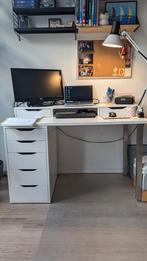 Wit Ikea bureau met lade blok en monitor verhoging, Gebruikt, Ophalen