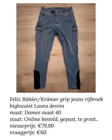 Felix Bühler/Krämer denim rijbroek full grip dames maat 40 beschikbaar voor biedingen