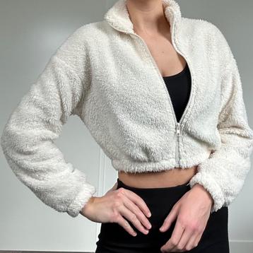 Nieuw crèmekleurige teddy fleece cropped vest in maat 36 beschikbaar voor biedingen