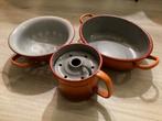 Vintage rood-oranje gevlamde emaille keuken set, Antiek en Kunst, Antiek | Emaille, Ophalen of Verzenden