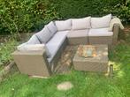 Loungebank 246x246 cm antraciet met tafeltje evt met parasol, 5 zitplaatsen, Gebruikt, Ophalen of Verzenden, Loungeset