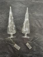 2x glazen kerstboompjes met led lampjes. H38 cm., Diversen, Kerst, Ophalen of Verzenden, Gebruikt