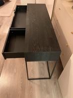 Woood sidetable zwart hout metalen poten twee lades, Antiek en Kunst, Ophalen