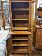 Smalle landelijke buffetkast vitrine kast oud grenen, Ophalen