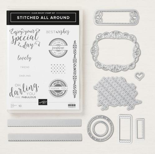 Stampin' Up! bundel Stitched all Around, Hobby en Vrije tijd, Kaarten | Zelf maken, Zo goed als nieuw, Overige typen, Overige thema's