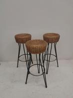 Set van 3 Riet Krukken vintage jaren 60, Ophalen, Metaal, Gebruikt, Met voetsteun