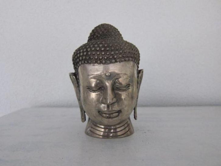 Klein buddha hoofd brons verzilverd boeddha, Huis en Inrichting, Woonaccessoires | Boeddhabeelden, Nieuw, Ophalen of Verzenden