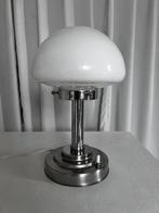 Art-Deco tafel lamp Chrome met opaline kap, Ophalen of Verzenden