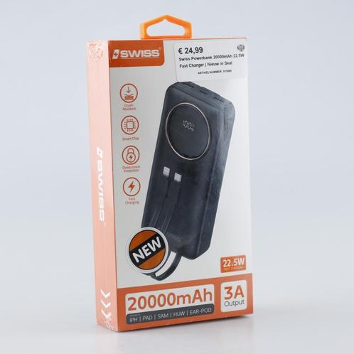 Swiss Powerbank 20000mAh 22.5W Fast Charger | Nieuw in Seal, Telecommunicatie, Mobiele telefoons | Batterijen en Accu's, Zo goed als nieuw