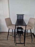 Mooie zwarte bartafel met 2 zand/beige barstoelen, Ophalen, Met voetsteun, 60 tot 90 cm, Zo goed als nieuw